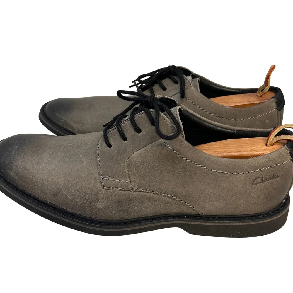 Clarks Atticus LT Lace Dark Grey Leather Derby Oxford Shoes Mens US 11.5‎